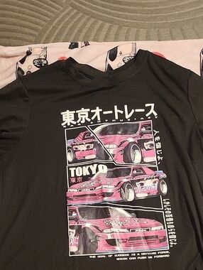 Tokyo Drift Graphic Tee - Black with Pink Racing Cars